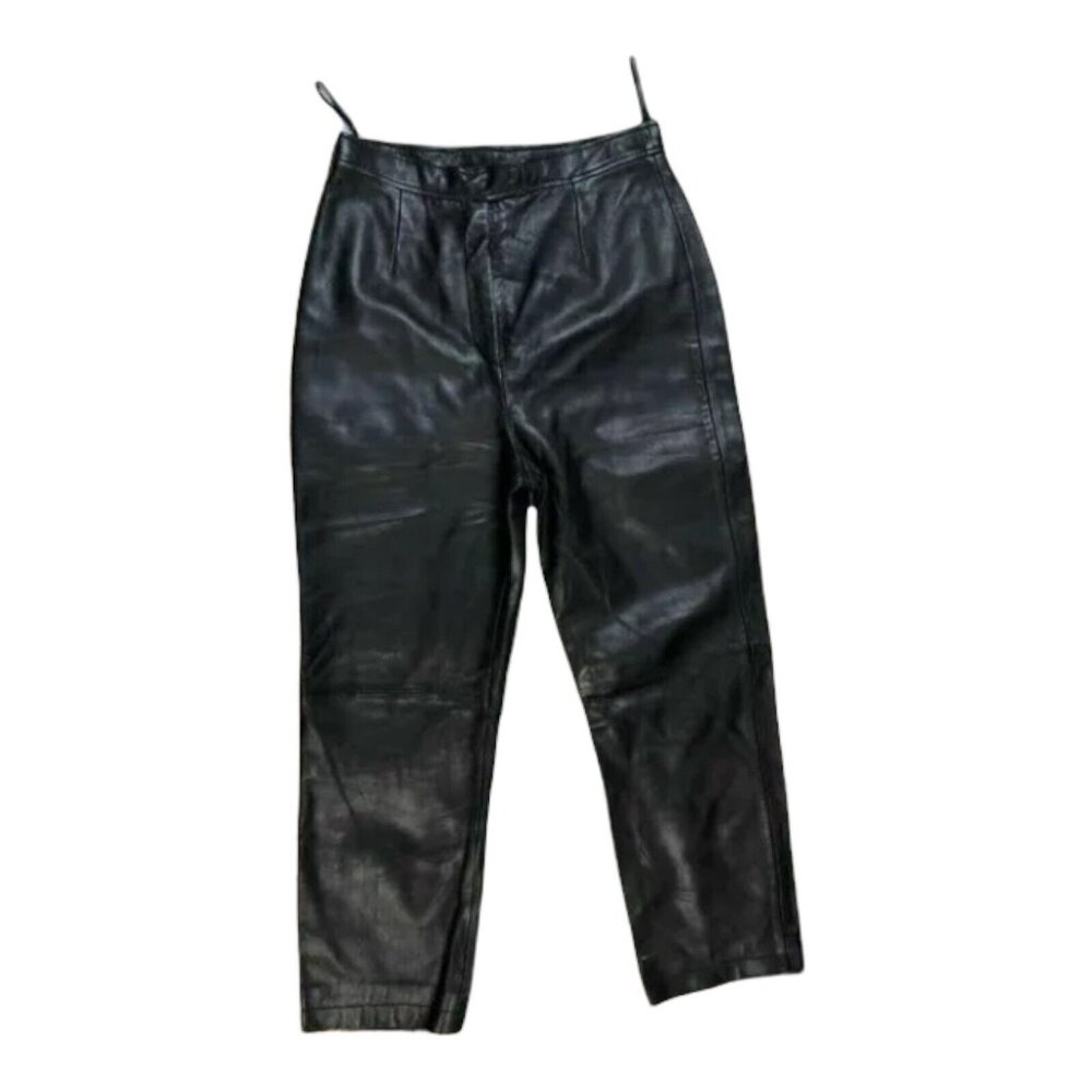 Lew Magram 12 Womens Pants Leather Biker Grunge Black Lined Straight Leg